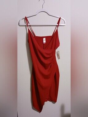 NWT No Boundaries Red Asymmetrical Ruched Mini Dress Size M